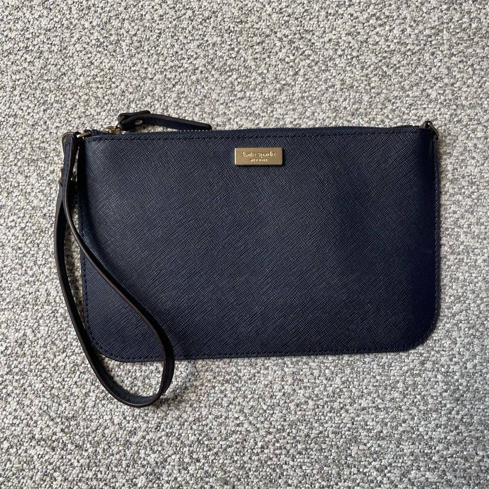 Kate Spade Women's Navy Wristlet 8" Wallet Purse Cow Leather